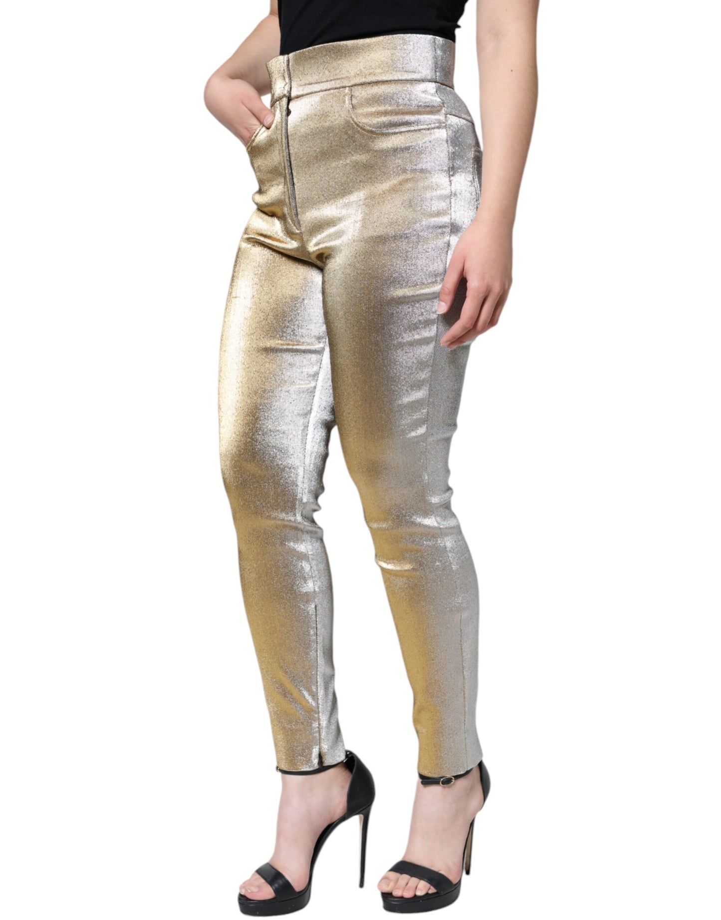 Pantalon skinny taille haute Dolce & Gabbana métallisé doré