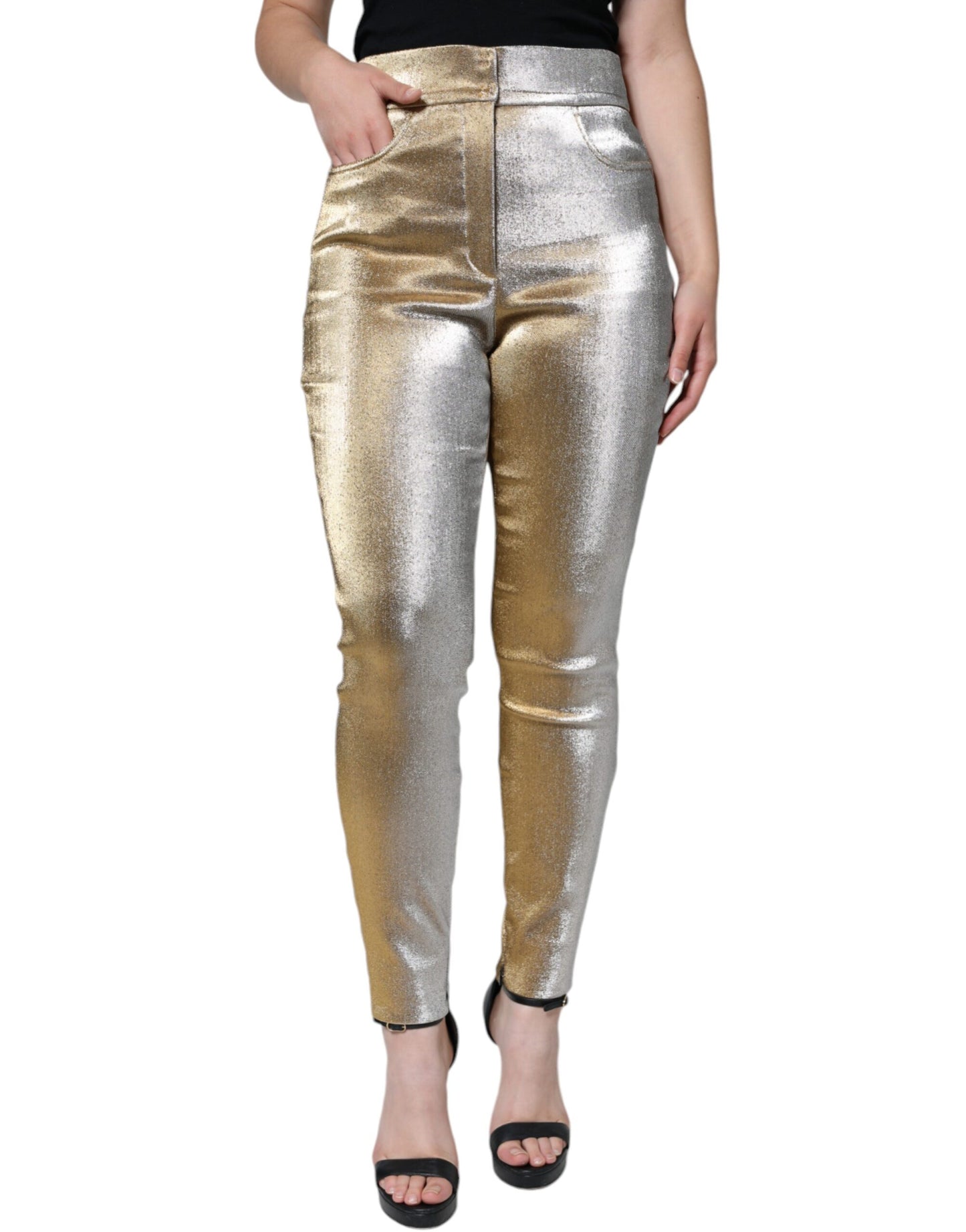 Pantalon skinny taille haute Dolce & Gabbana métallisé doré