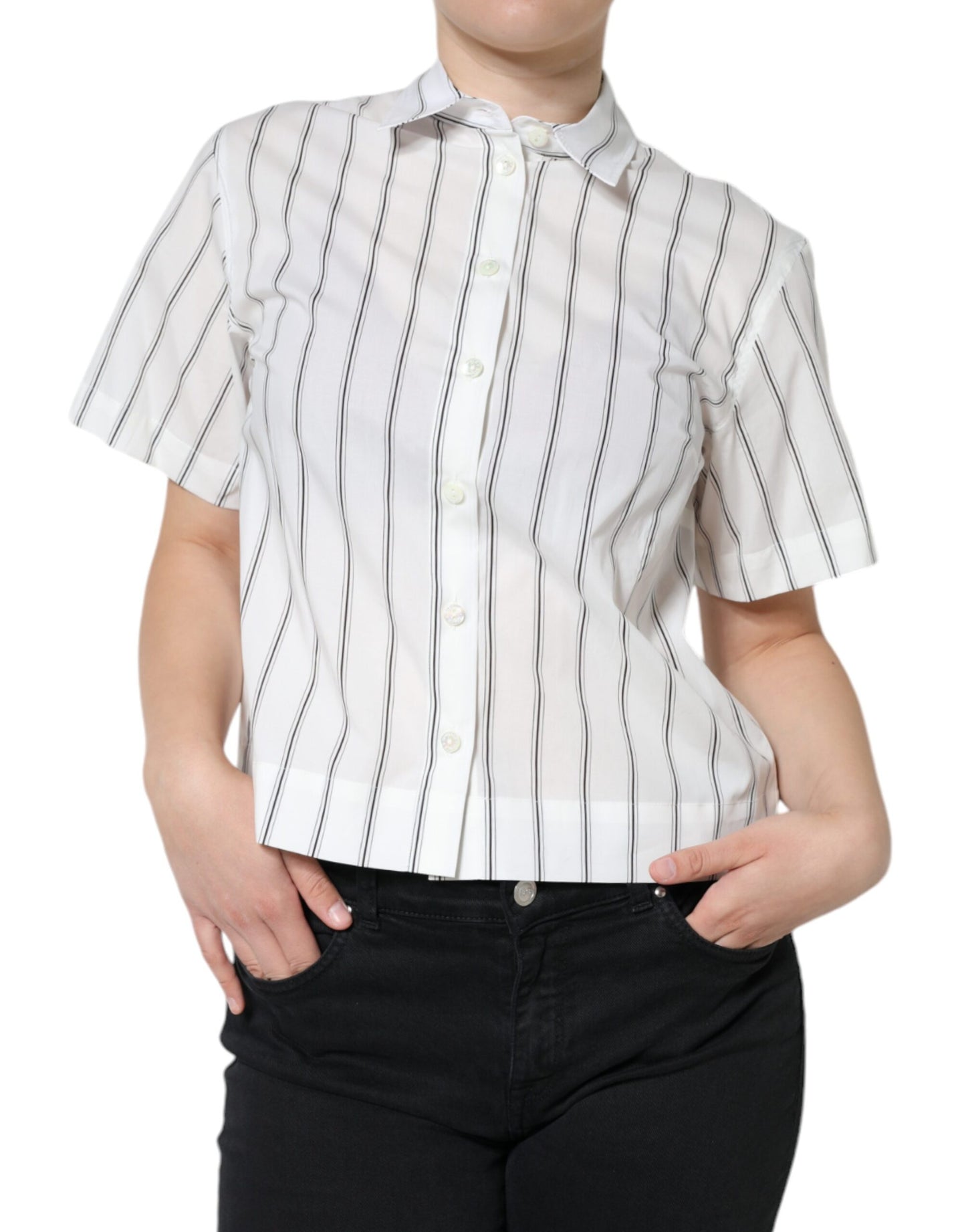 Dolce & Gabbana – Weißes Poloshirt mit gestreiftem Kragen und kurzen Ärmeln