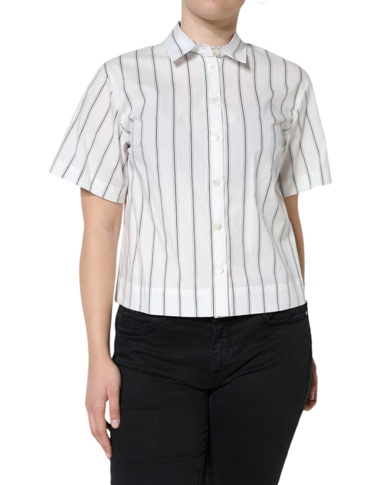 Dolce & Gabbana – Weißes Poloshirt mit gestreiftem Kragen und kurzen Ärmeln