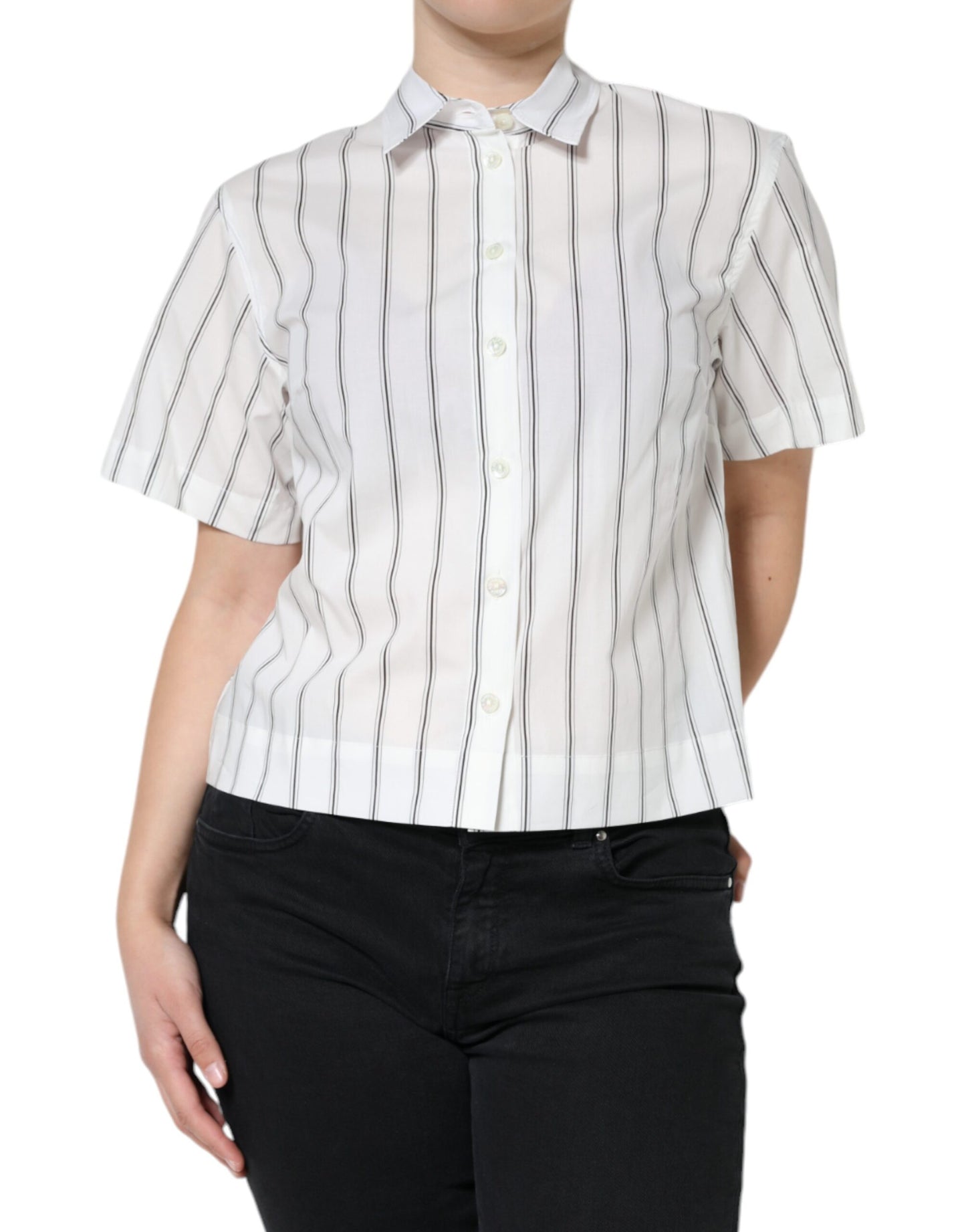 Dolce & Gabbana – Weißes Poloshirt mit gestreiftem Kragen und kurzen Ärmeln