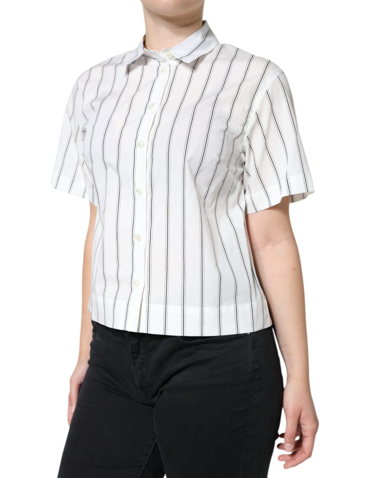 Dolce & Gabbana – Weißes Poloshirt mit gestreiftem Kragen und kurzen Ärmeln