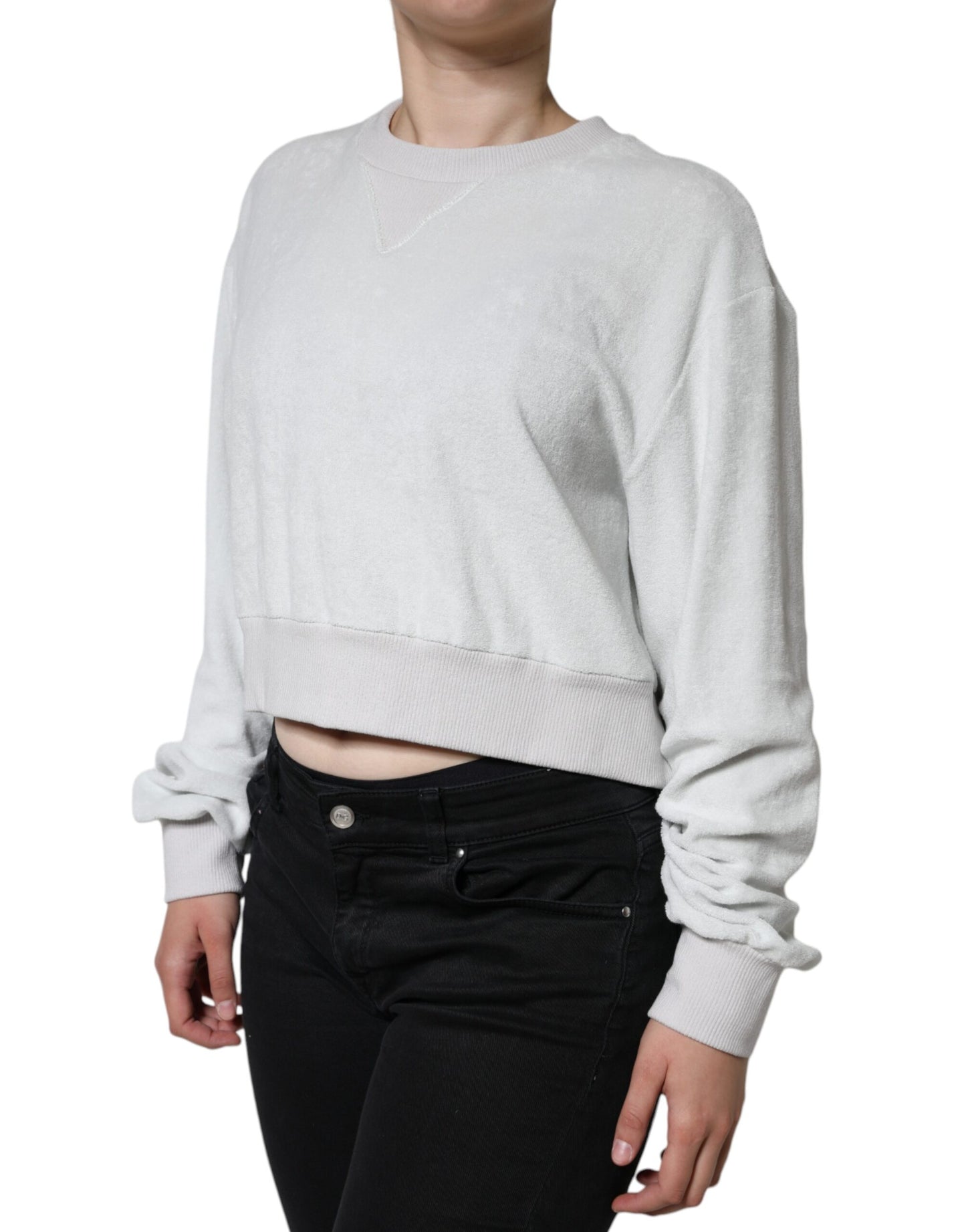Dolce & Gabbana – Weißer Pullover mit Rundhalsausschnitt aus Nylon-Stretch