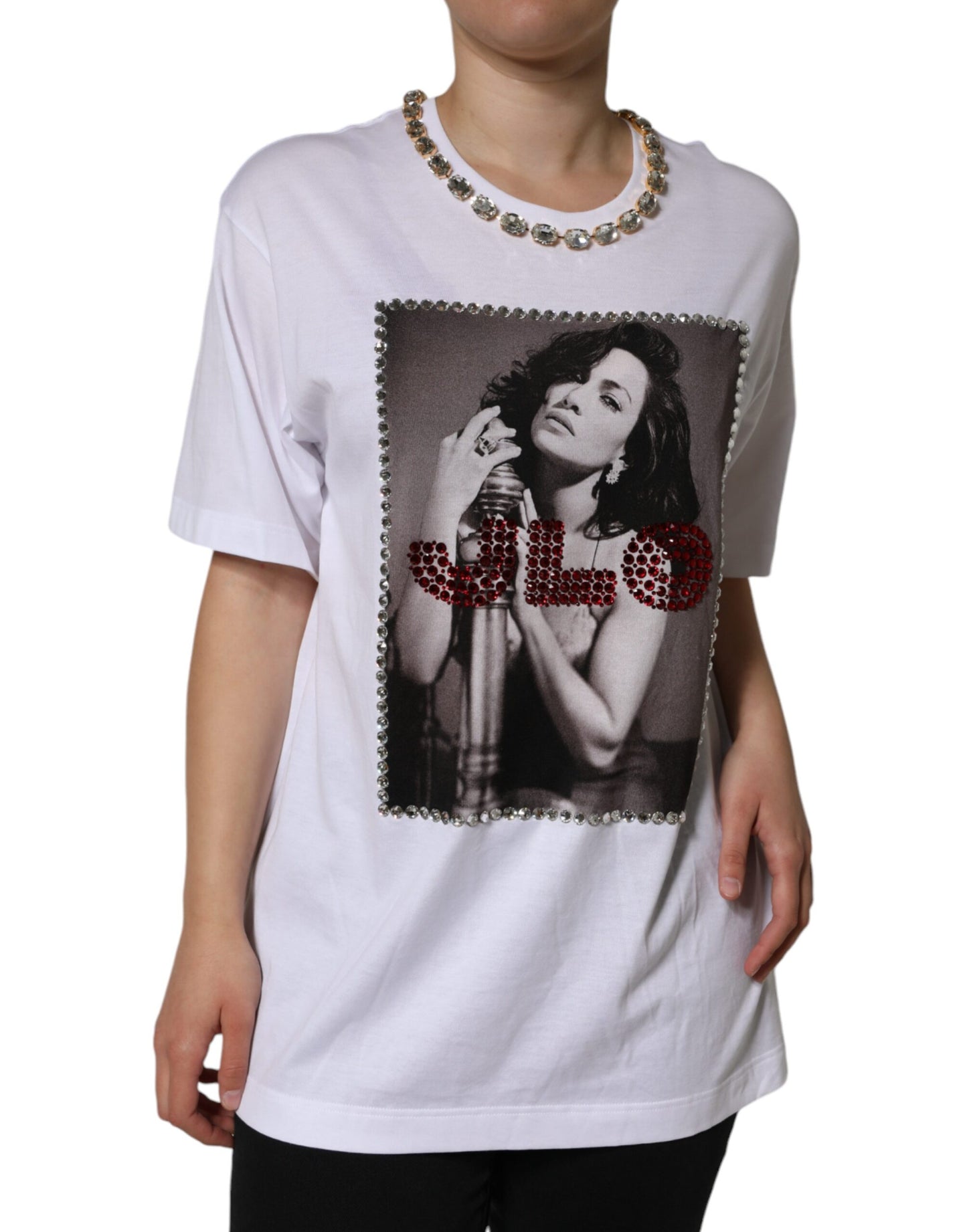 T-shirt imprimé orné de cristaux blancs Dolce & Gabbana