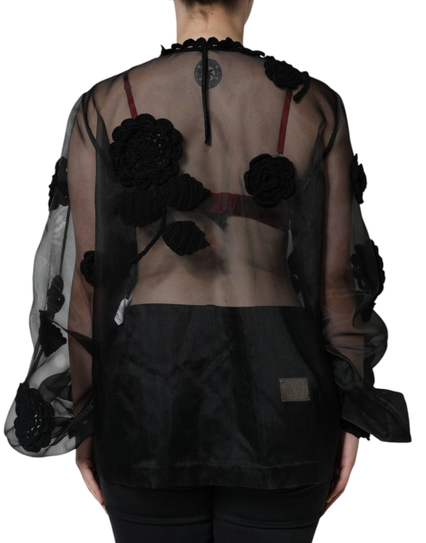 Chemisier fleuri transparent en maille de nylon noir Dolce & Gabbana