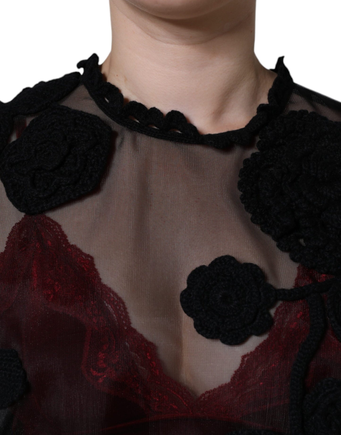 Chemisier fleuri transparent en maille de nylon noir Dolce & Gabbana