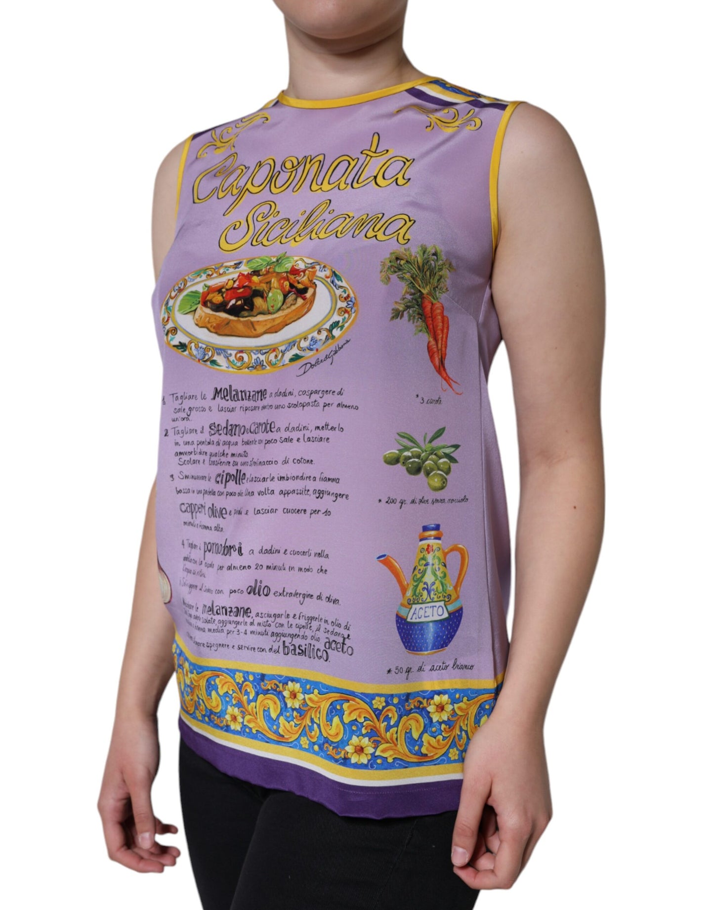 Dolce & Gabbana Débardeur imprimé Caponata Siciliana en soie violette