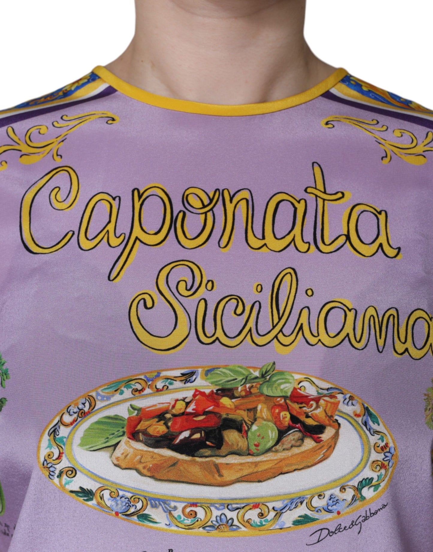 Dolce & Gabbana Débardeur imprimé Caponata Siciliana en soie violette