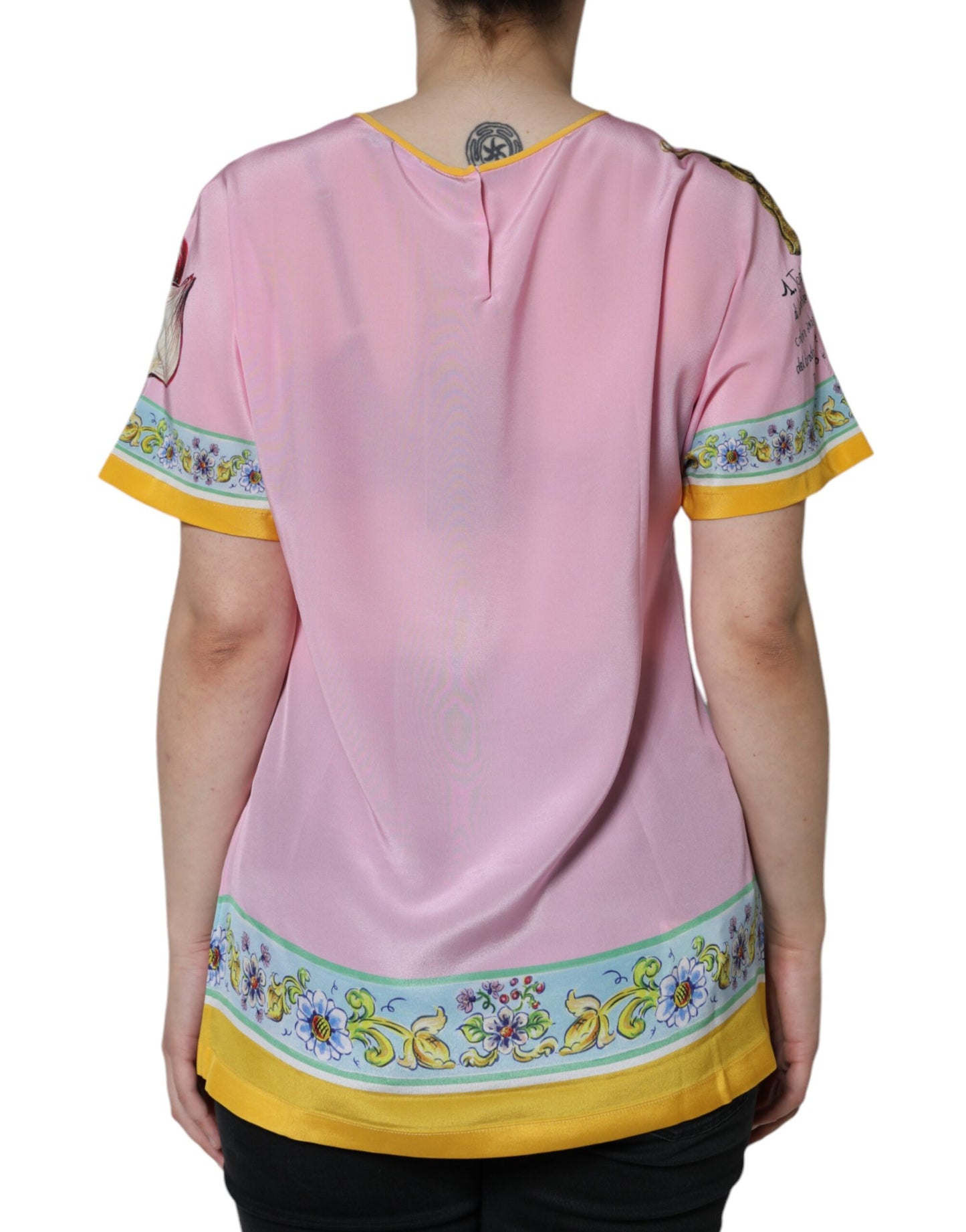 Haut à manches courtes en soie rose à imprimé Araneine Siciliana de Dolce & Gabbana