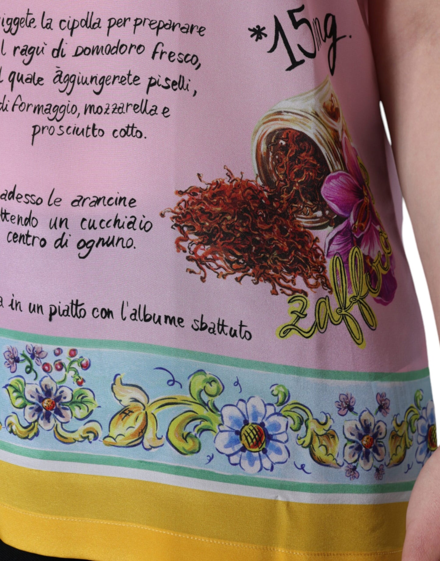 Haut à manches courtes en soie rose à imprimé Araneine Siciliana de Dolce & Gabbana