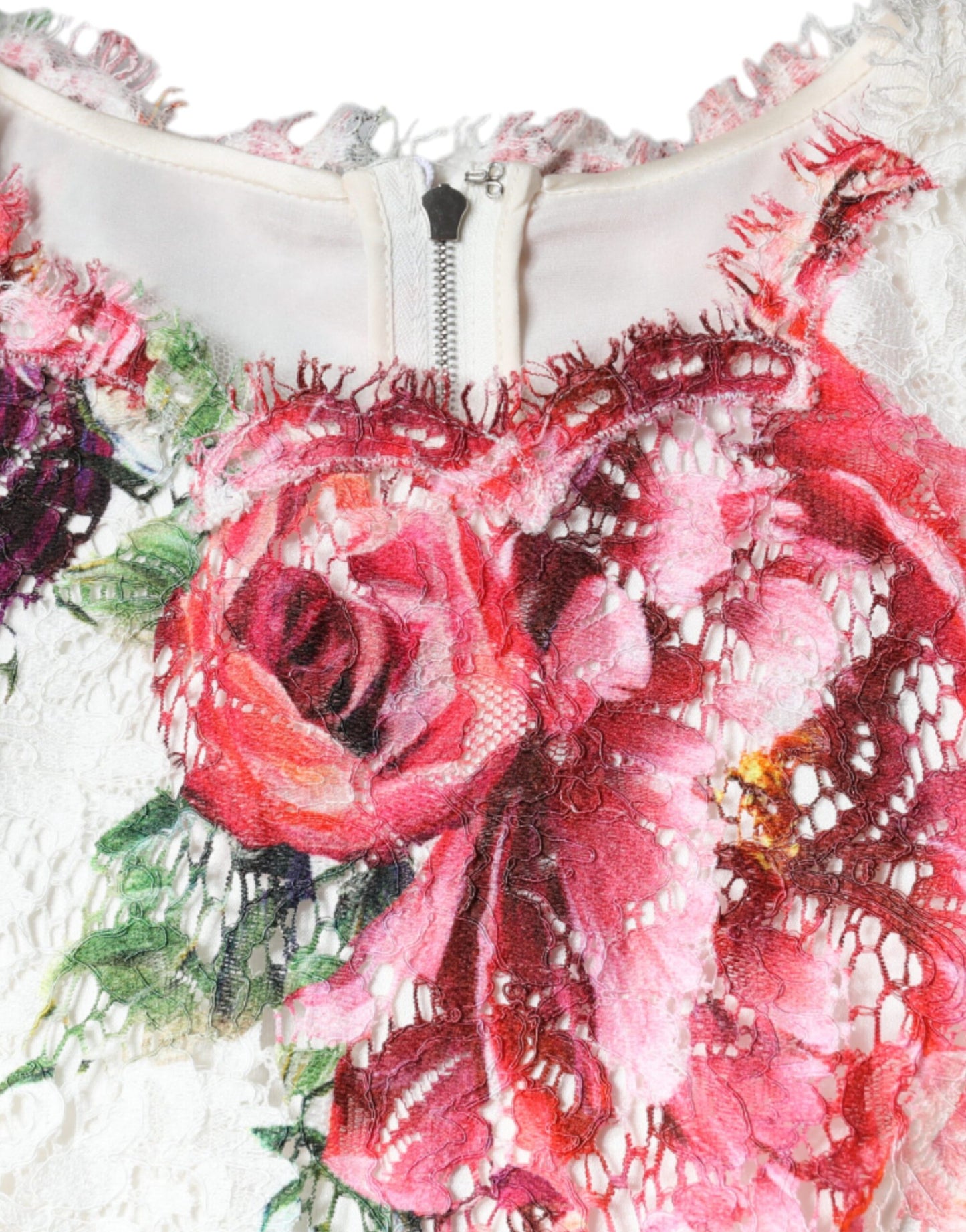 Dolce & Gabbana – Kurzärmliges Blusentop mit weißer Pfingstrosenspitze