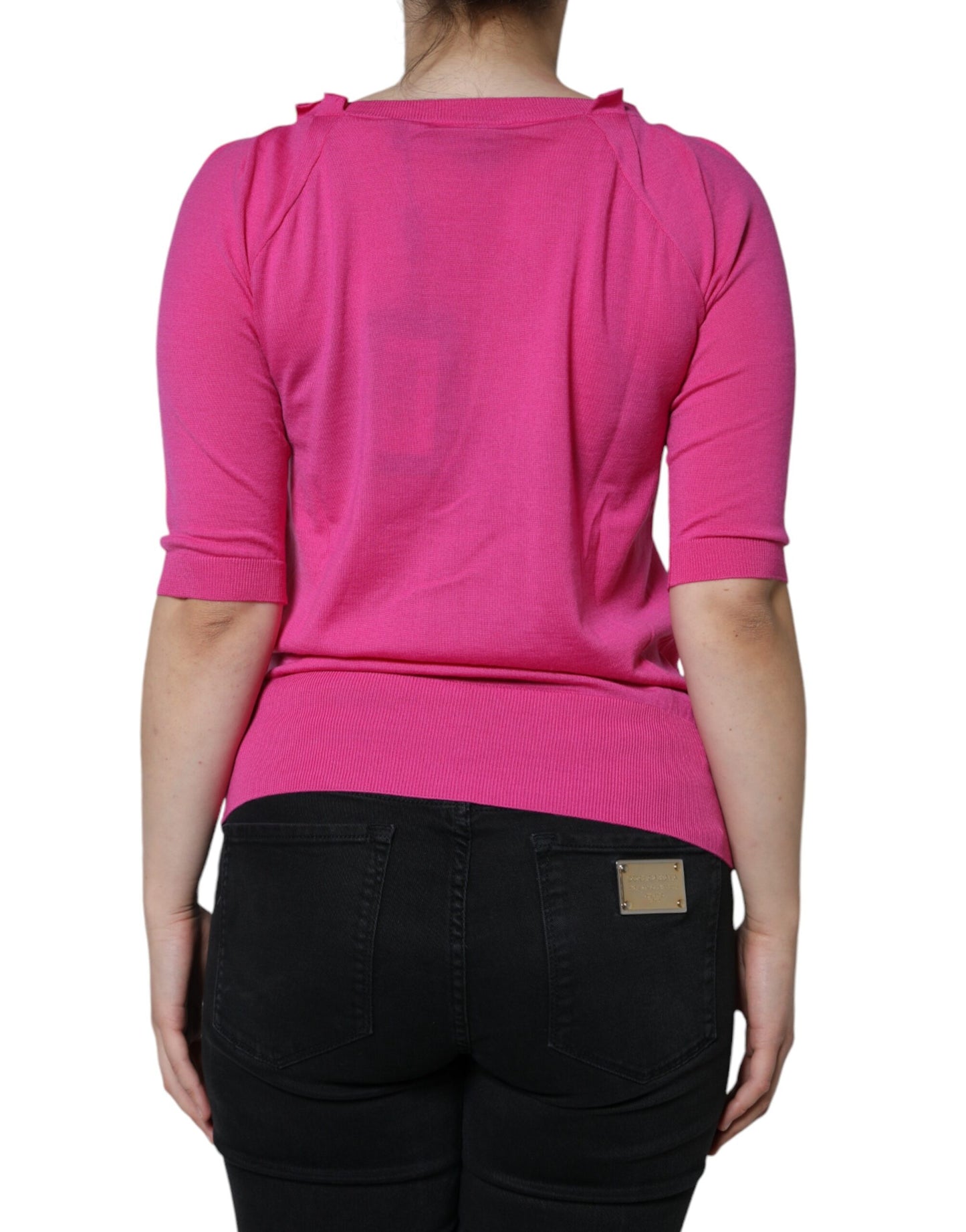 Chemisier boutonné à manches courtes en laine rose Dolce & Gabbana