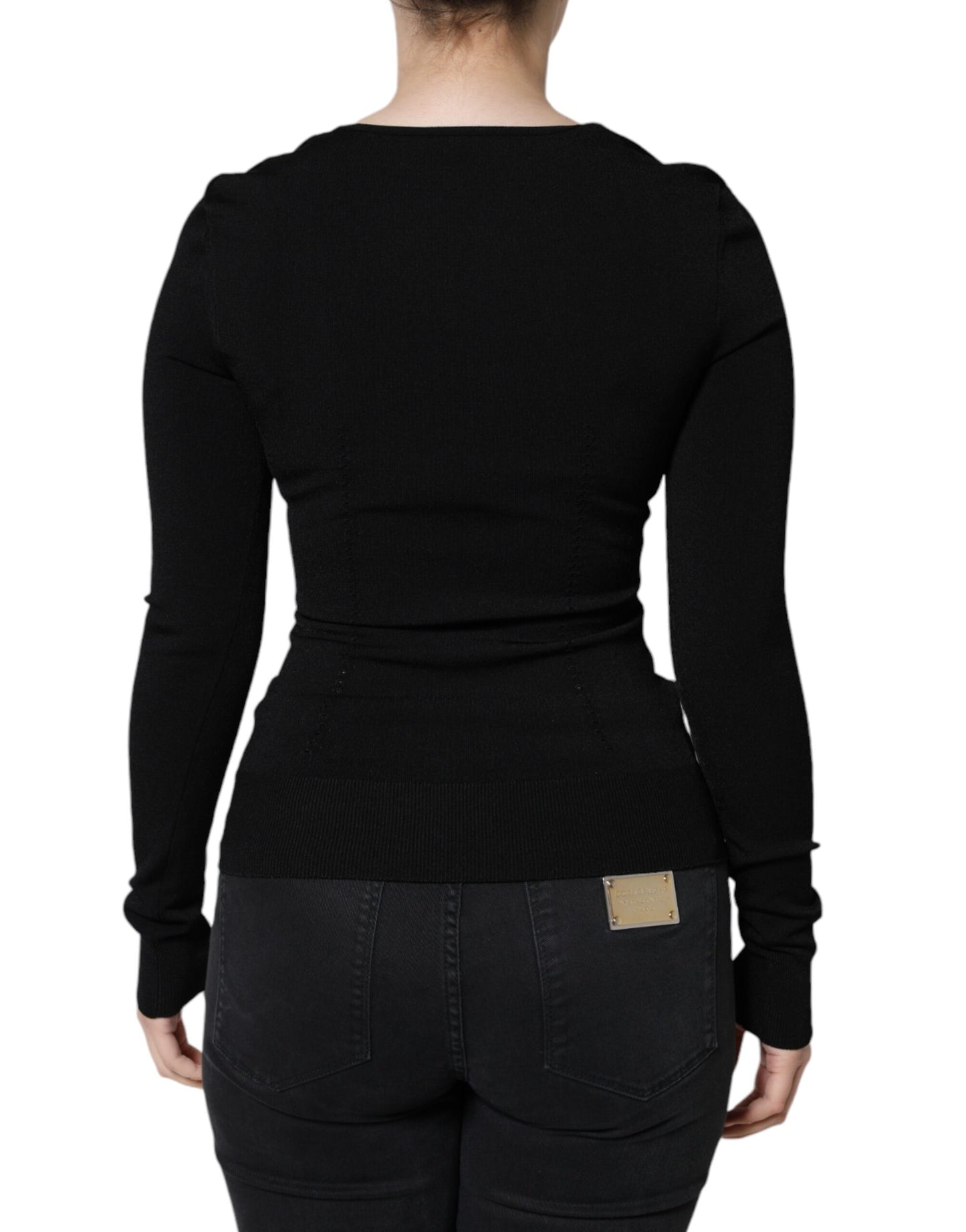 Dolce & Gabbana – Schwarze Bluse mit langen Ärmeln und quadratischem Ausschnitt