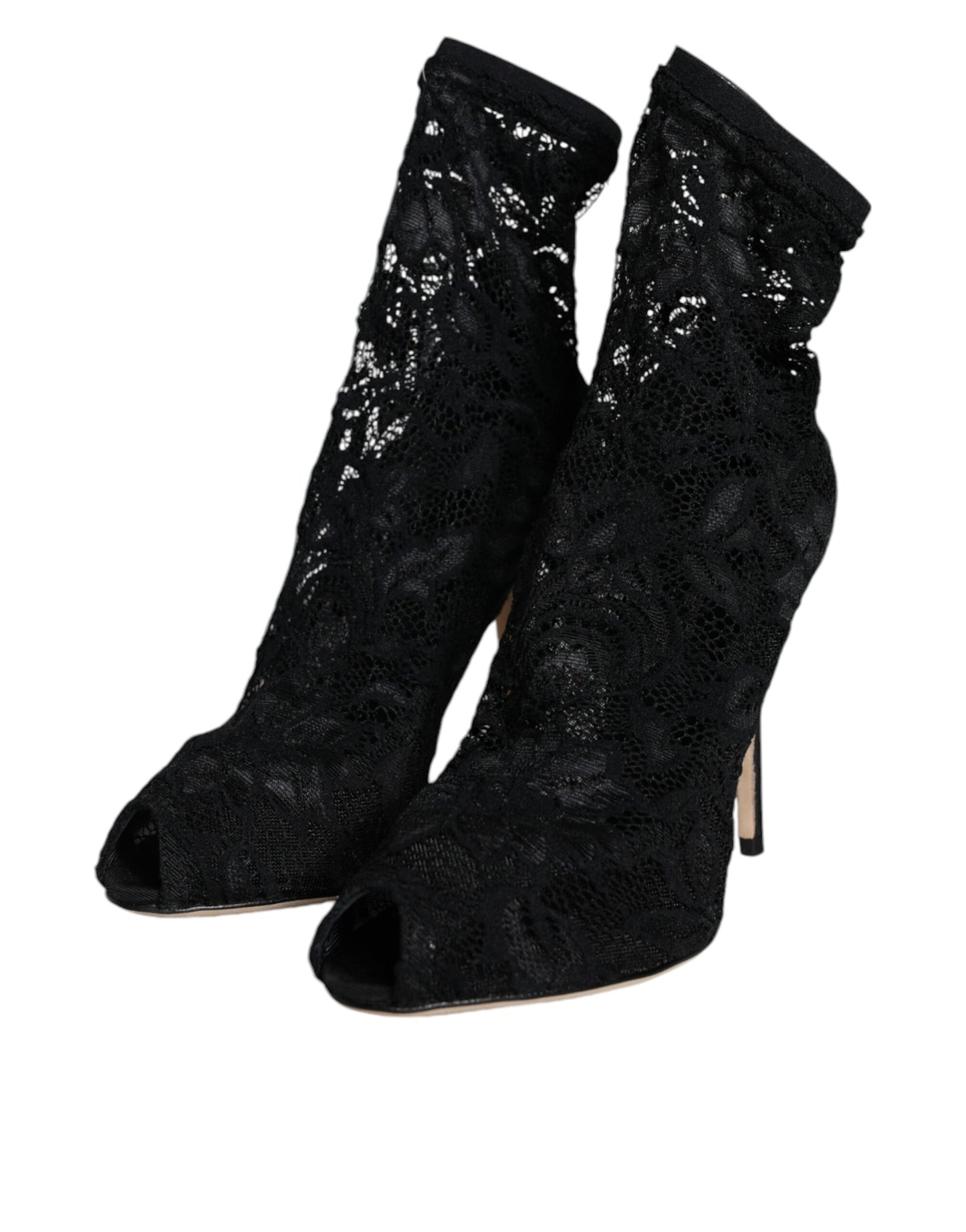 Chaussures à talons mi-mollet extensibles en dentelle noire Dolce & Gabbana