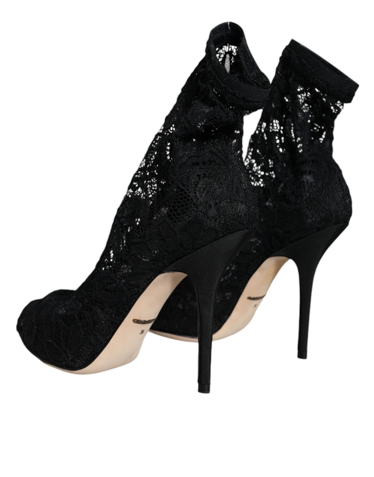 Chaussures à talons mi-mollet extensibles en dentelle noire Dolce & Gabbana