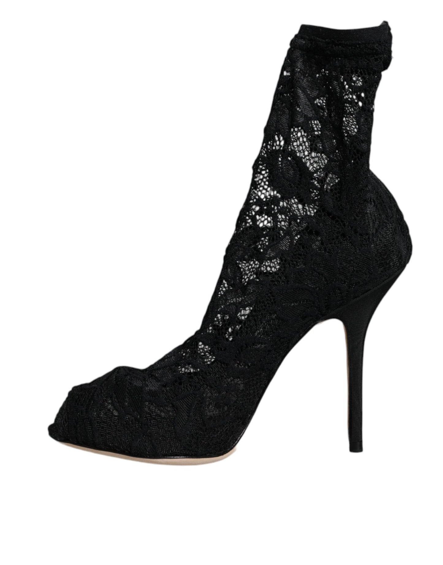 Chaussures à talons mi-mollet extensibles en dentelle noire Dolce & Gabbana