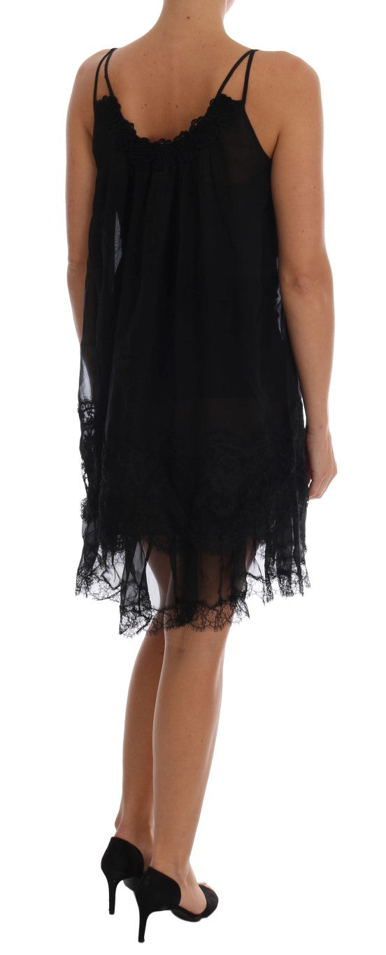 Robe chemise en dentelle de soie noire Dolce & Gabbana