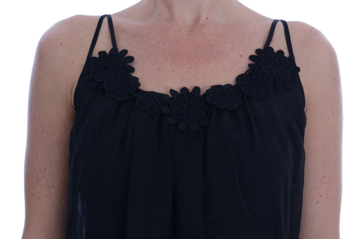 Robe chemise en dentelle de soie noire Dolce & Gabbana
