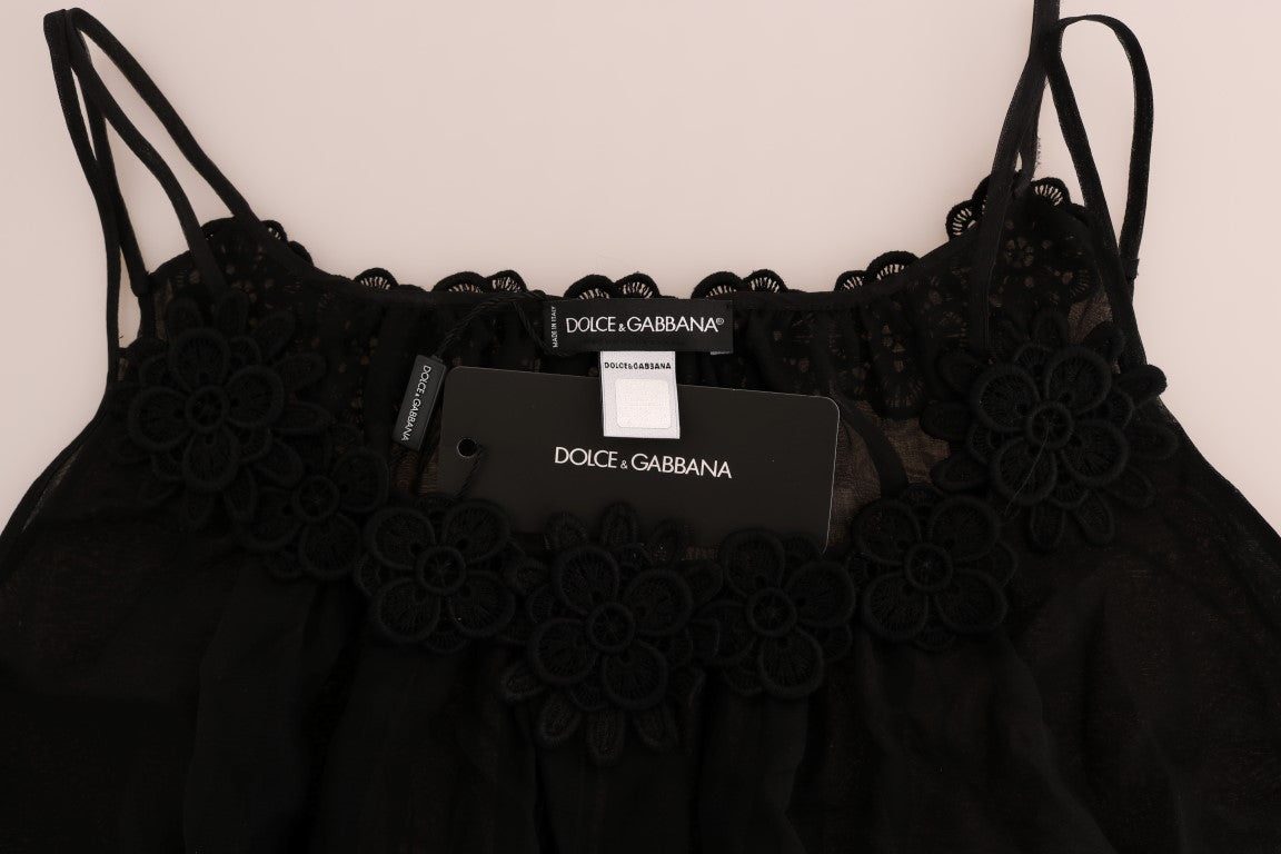 Robe chemise en dentelle de soie noire Dolce & Gabbana