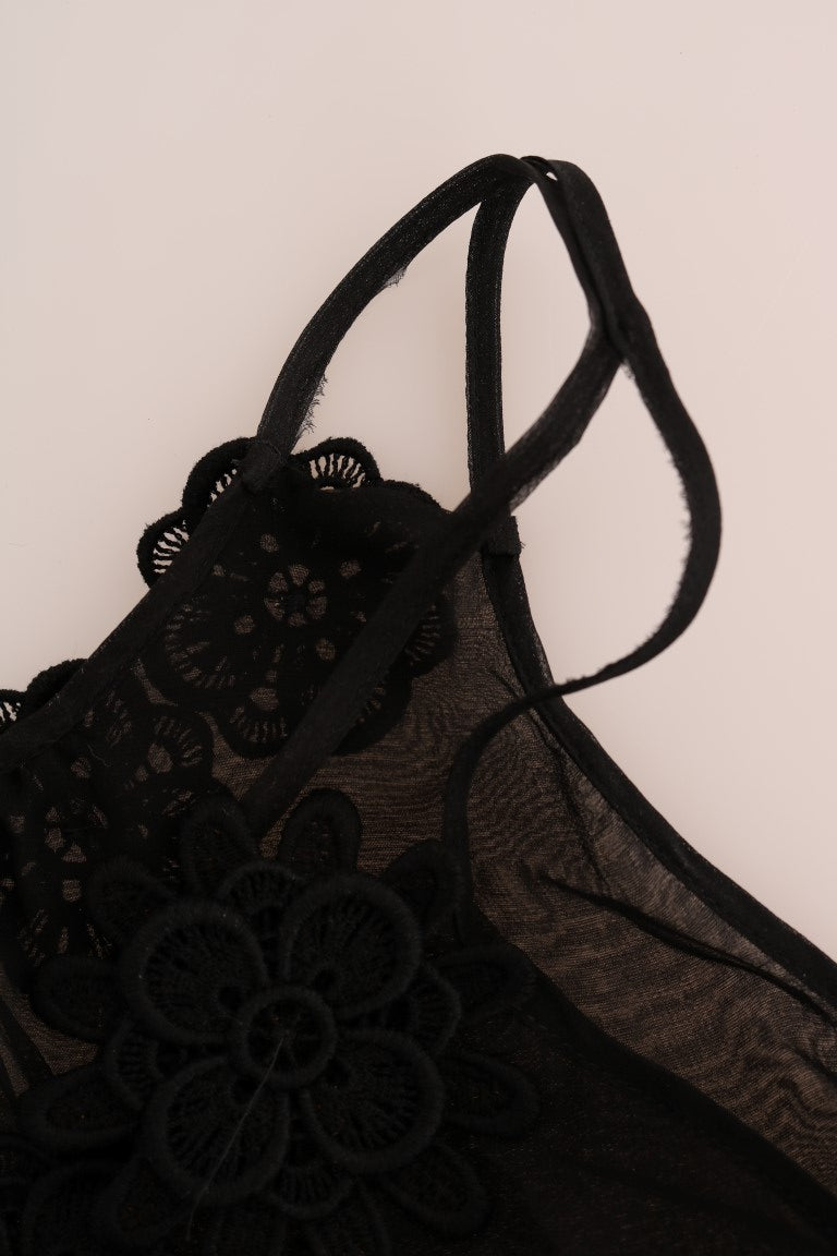 Robe chemise en dentelle de soie noire Dolce & Gabbana