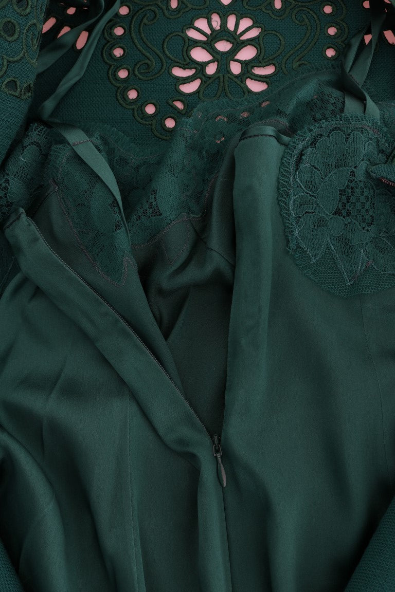 Robe en laine et soie à découpes florales vertes Dolce & Gabbana