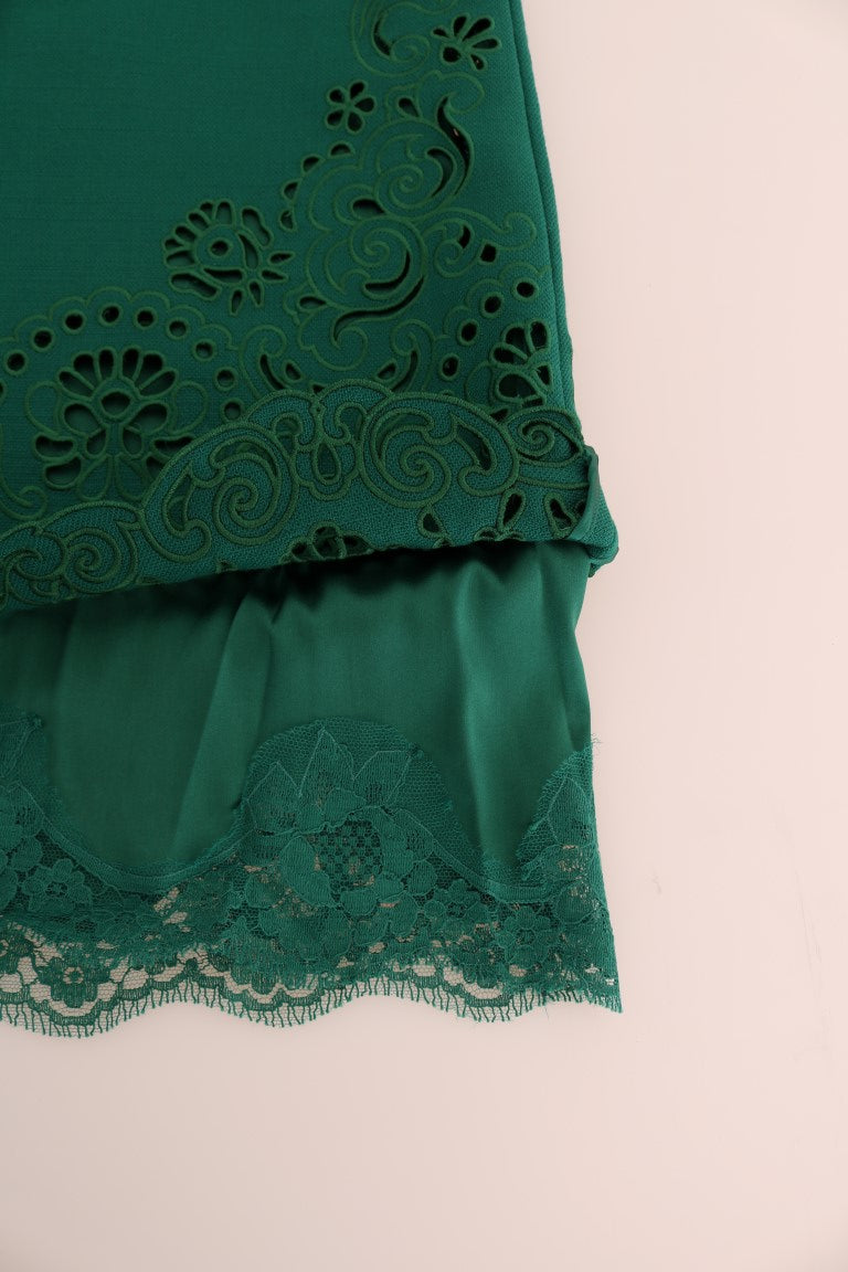 Robe en laine et soie à découpes florales vertes Dolce & Gabbana