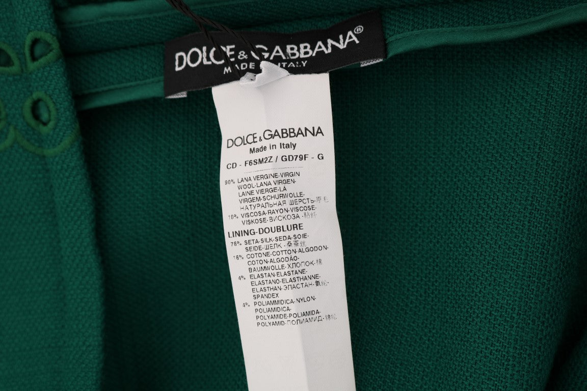 Robe en laine et soie à découpes florales vertes Dolce & Gabbana