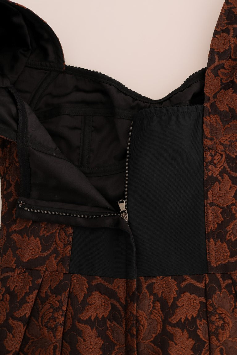Robe trapèze en brocart floral noir et marron Dolce & Gabbana