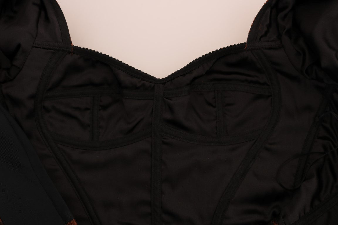 Robe trapèze en brocart floral noir et marron Dolce & Gabbana
