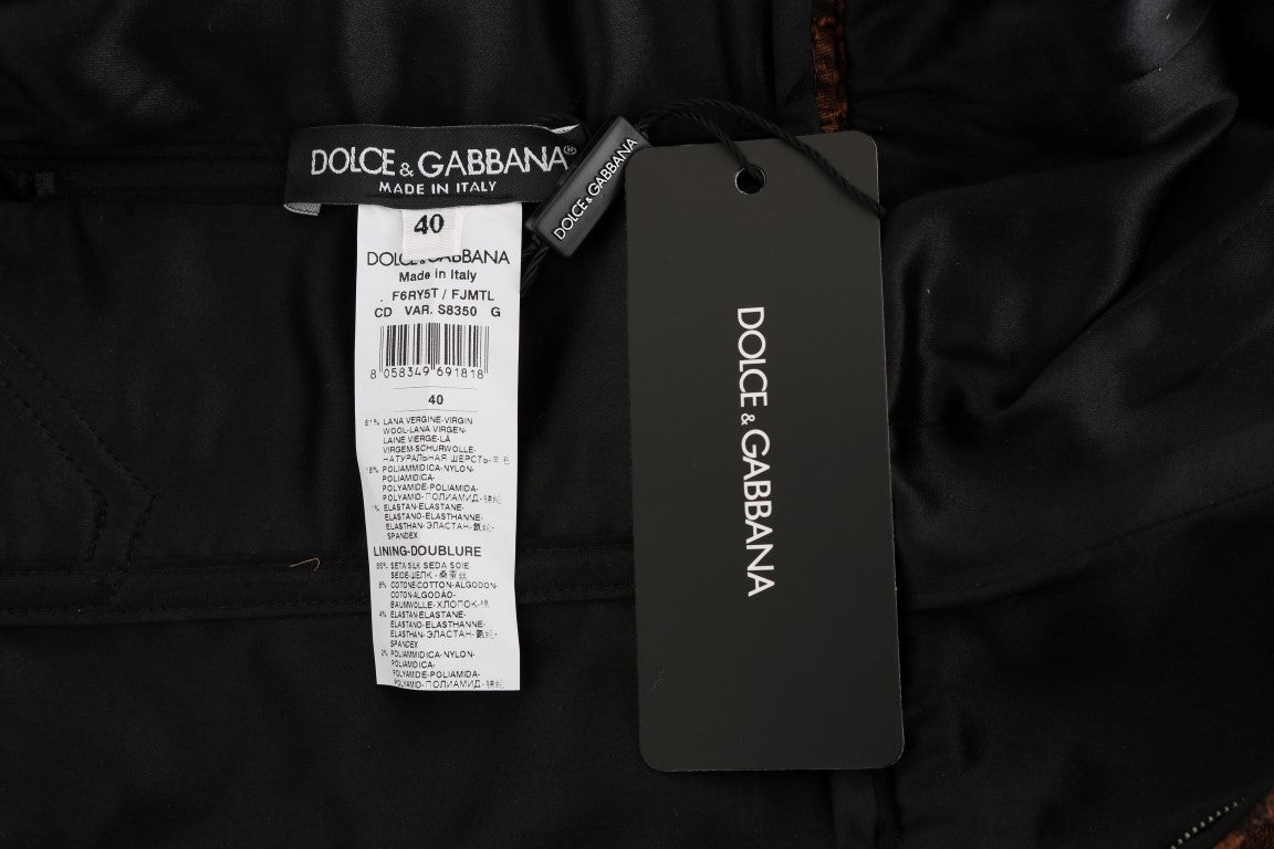 Robe trapèze en brocart floral noir et marron Dolce & Gabbana