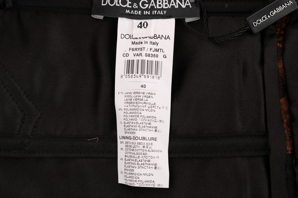 Robe trapèze en brocart floral noir et marron Dolce & Gabbana