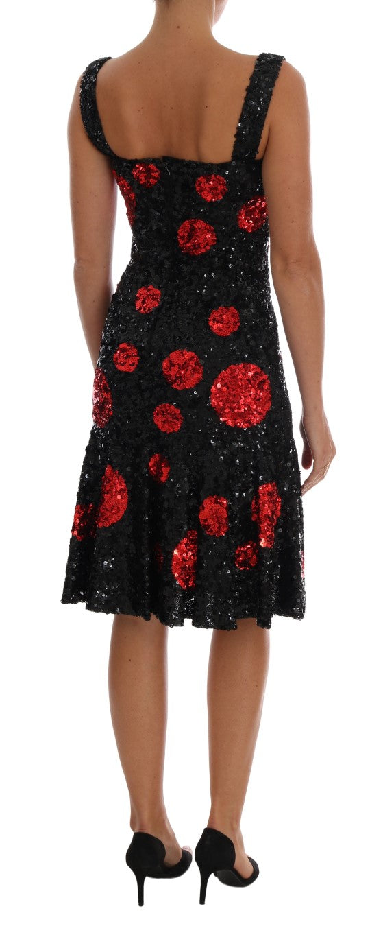 Robe droite à paillettes noires et rouges Dolce & Gabbana