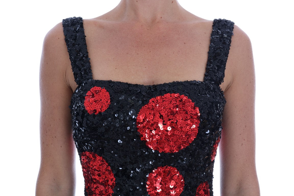 Robe droite à paillettes noires et rouges Dolce & Gabbana