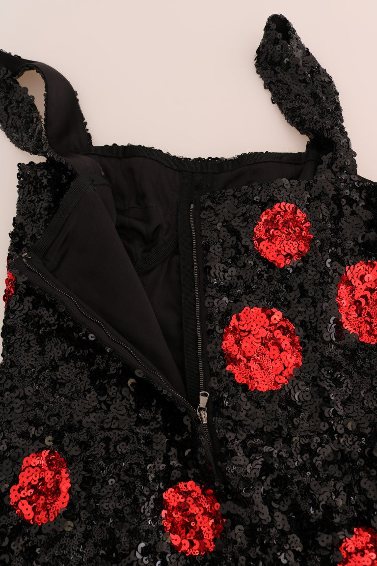 Robe droite à paillettes noires et rouges Dolce & Gabbana