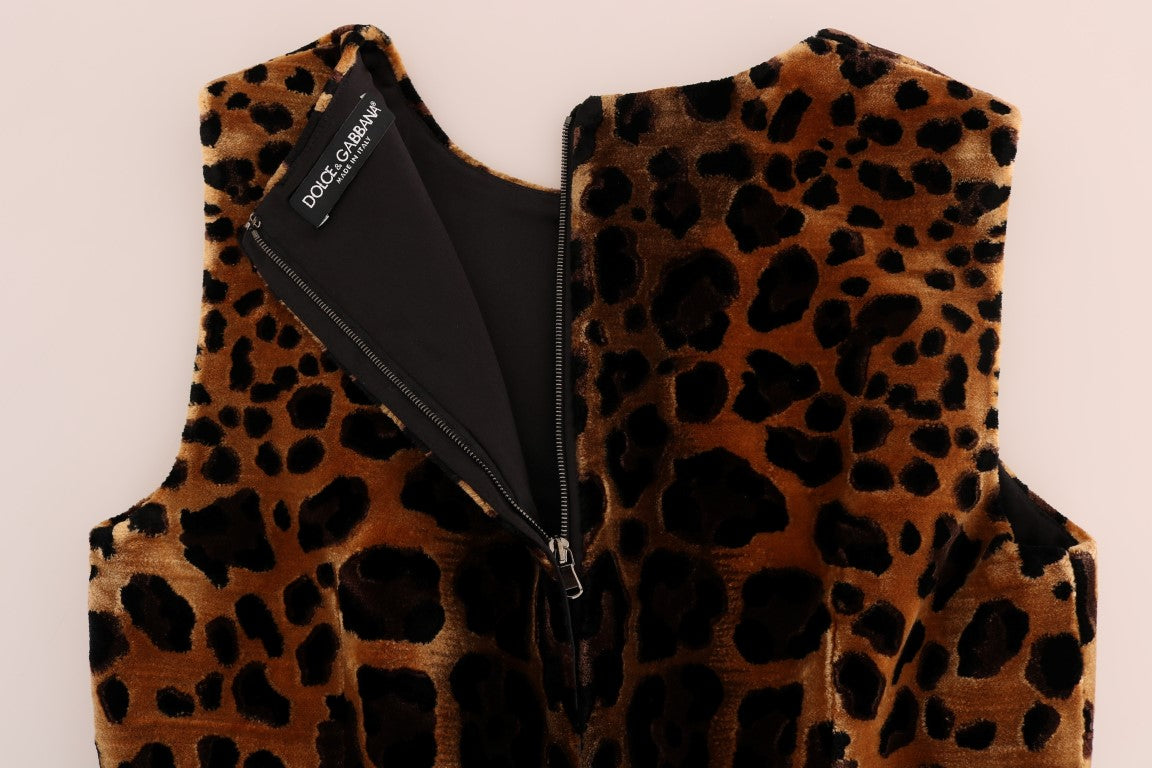 Robe fourreau en soie à imprimé léopard marron Dolce & Gabbana