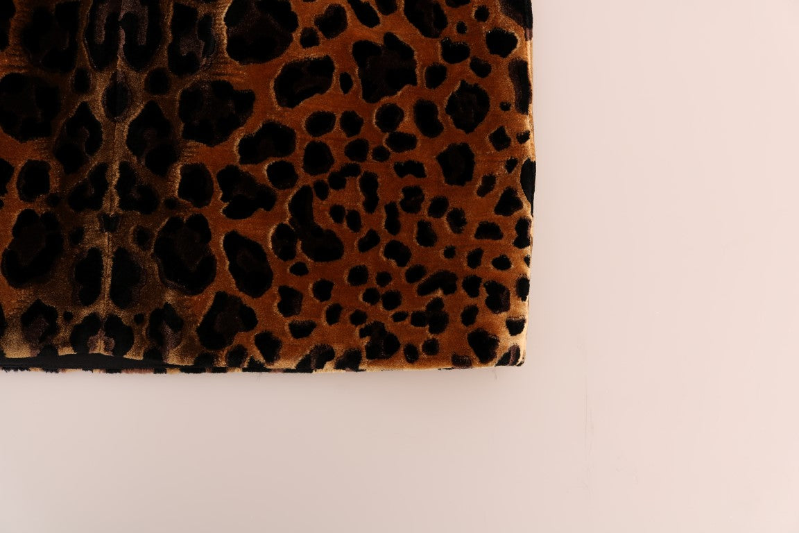 Robe fourreau en soie à imprimé léopard marron Dolce & Gabbana