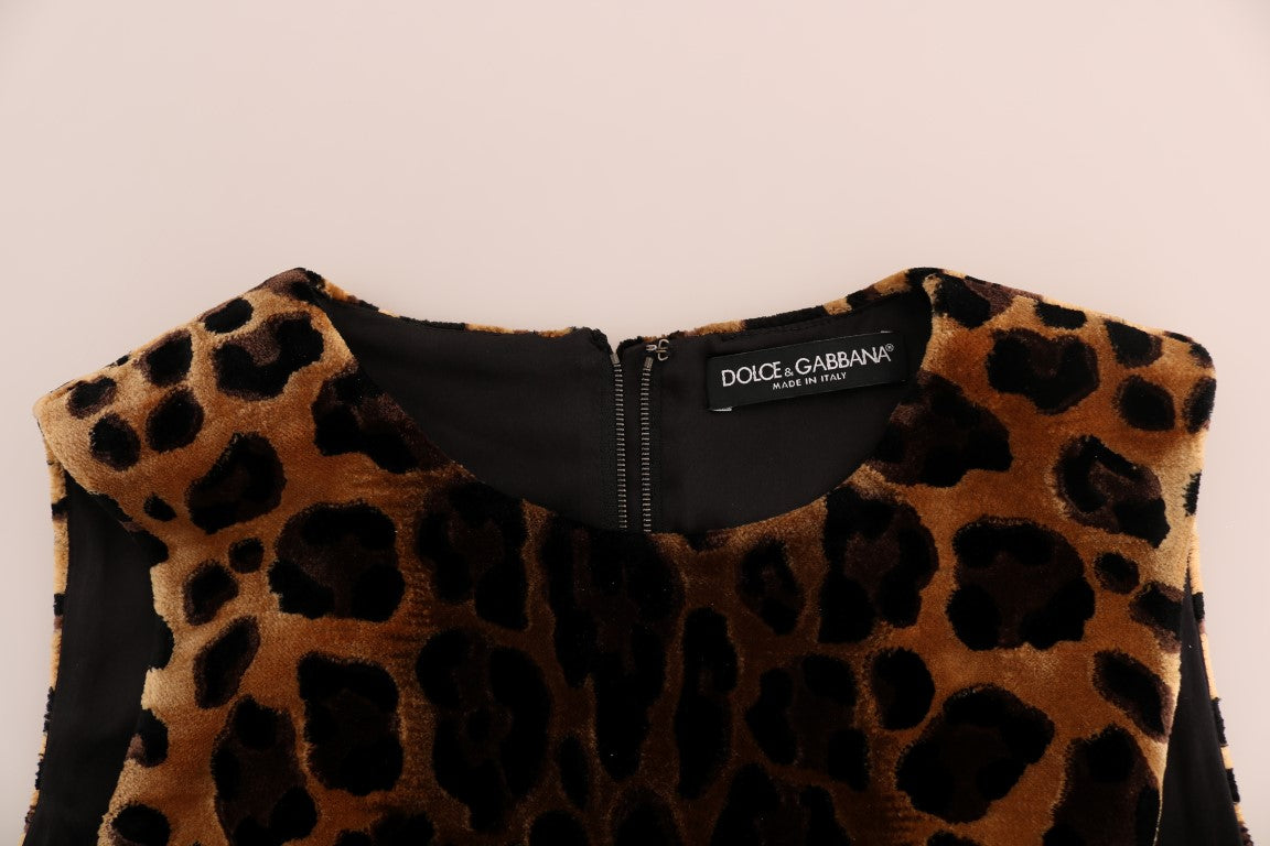 Robe fourreau en soie à imprimé léopard marron Dolce & Gabbana
