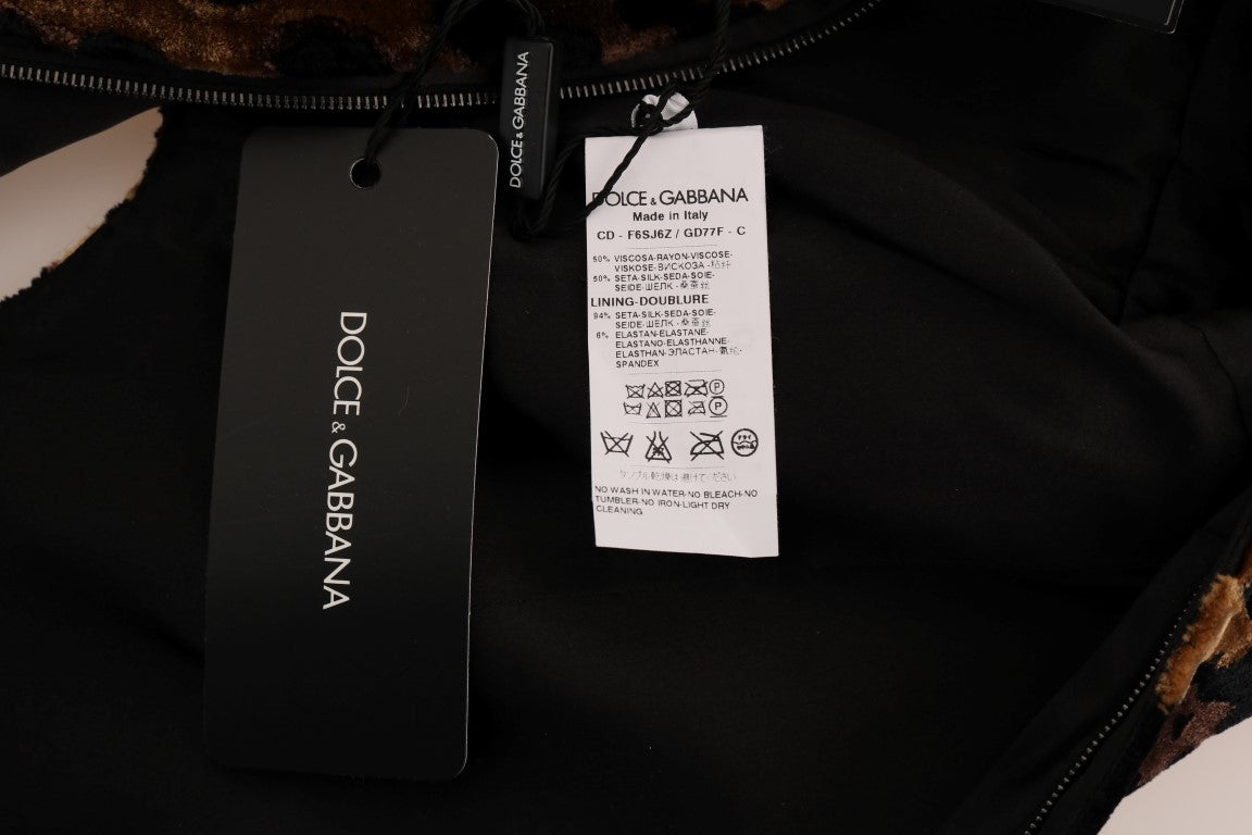 Robe fourreau en soie à imprimé léopard marron Dolce & Gabbana