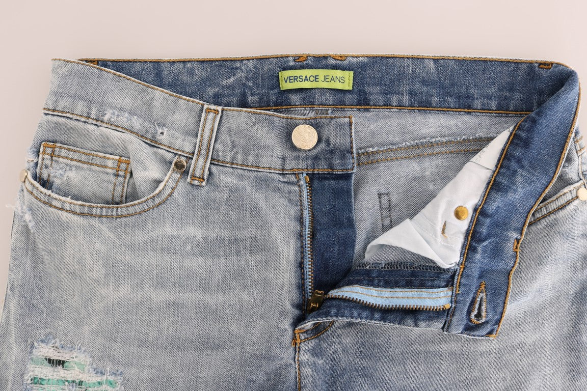 Jean slim extensible déchiré bleu délavé Versace Jeans