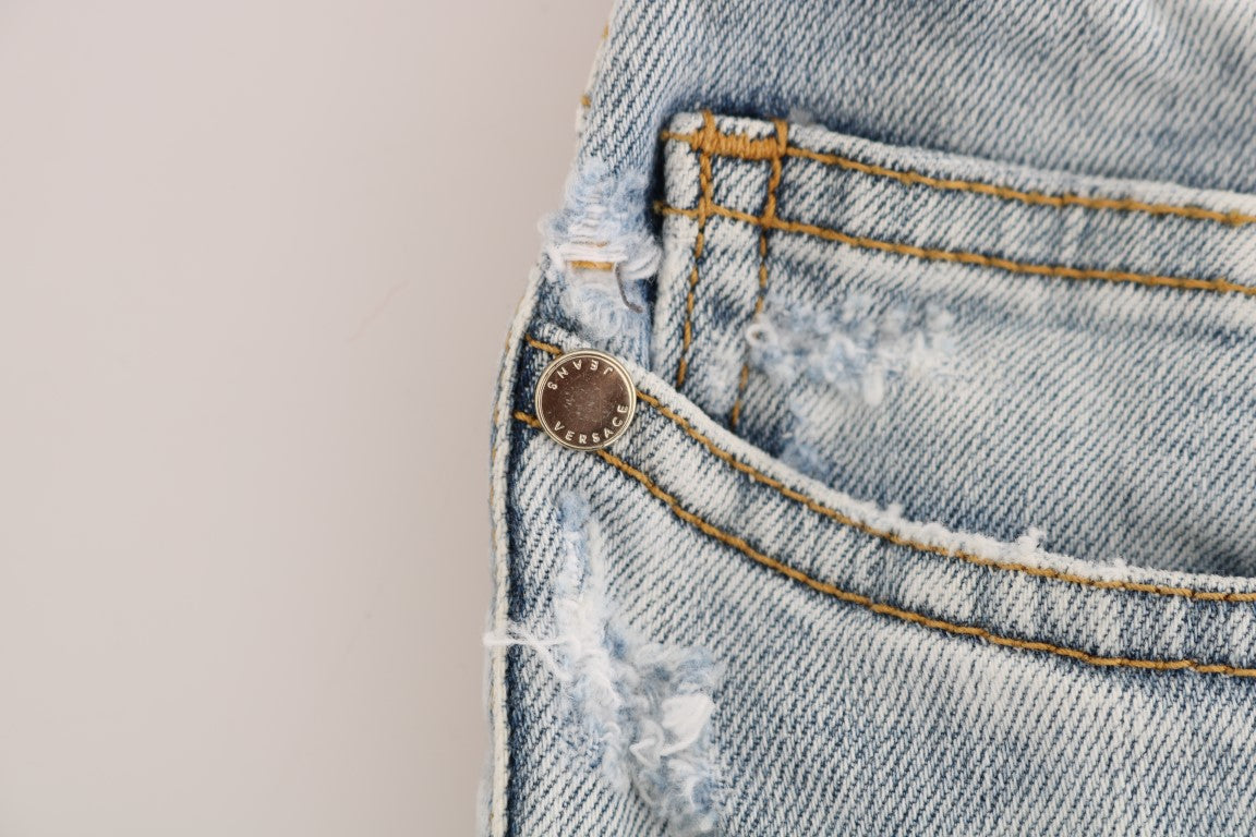 Jean slim extensible déchiré bleu délavé Versace Jeans
