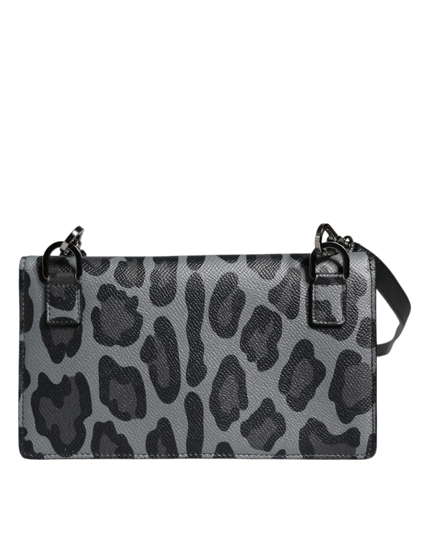 Sac bandoulière Dolce & Gabbana en cuir léopard noir et gris avec deux volets et fentes pour cartes