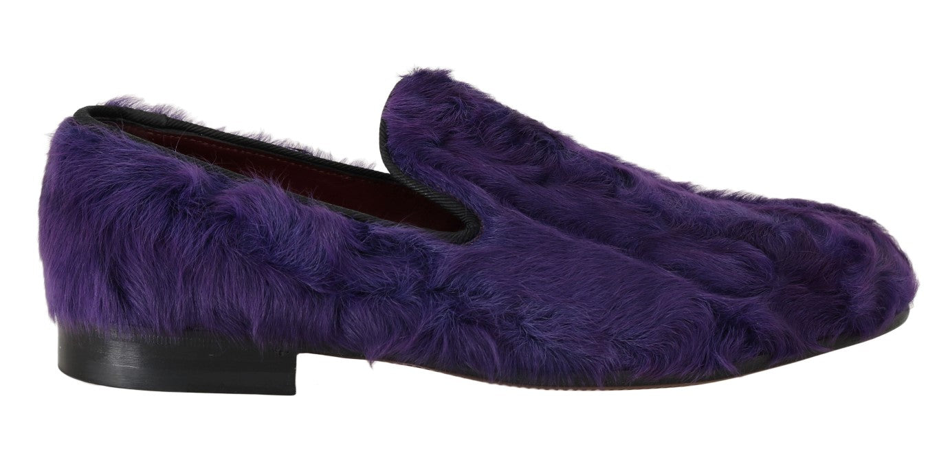 Mocassins en cuir et fourrure de mouton violet Dolce & Gabbana
