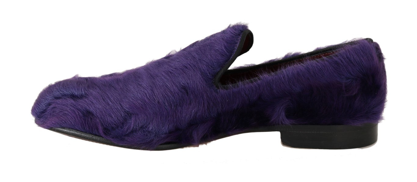 Mocassins en cuir et fourrure de mouton violet Dolce & Gabbana