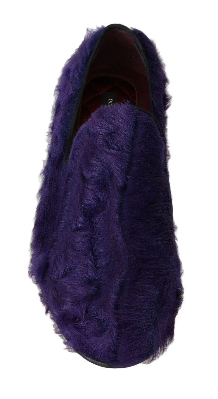 Mocassins en cuir et fourrure de mouton violet Dolce & Gabbana