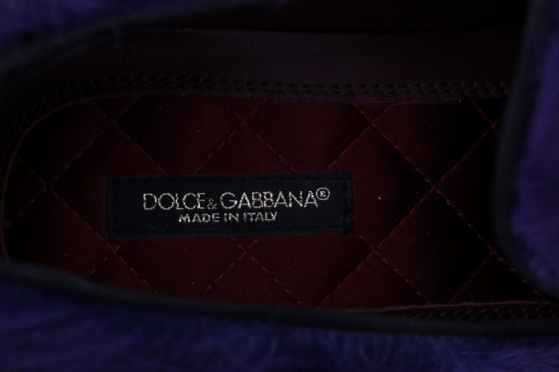 Mocassins en cuir et fourrure de mouton violet Dolce & Gabbana