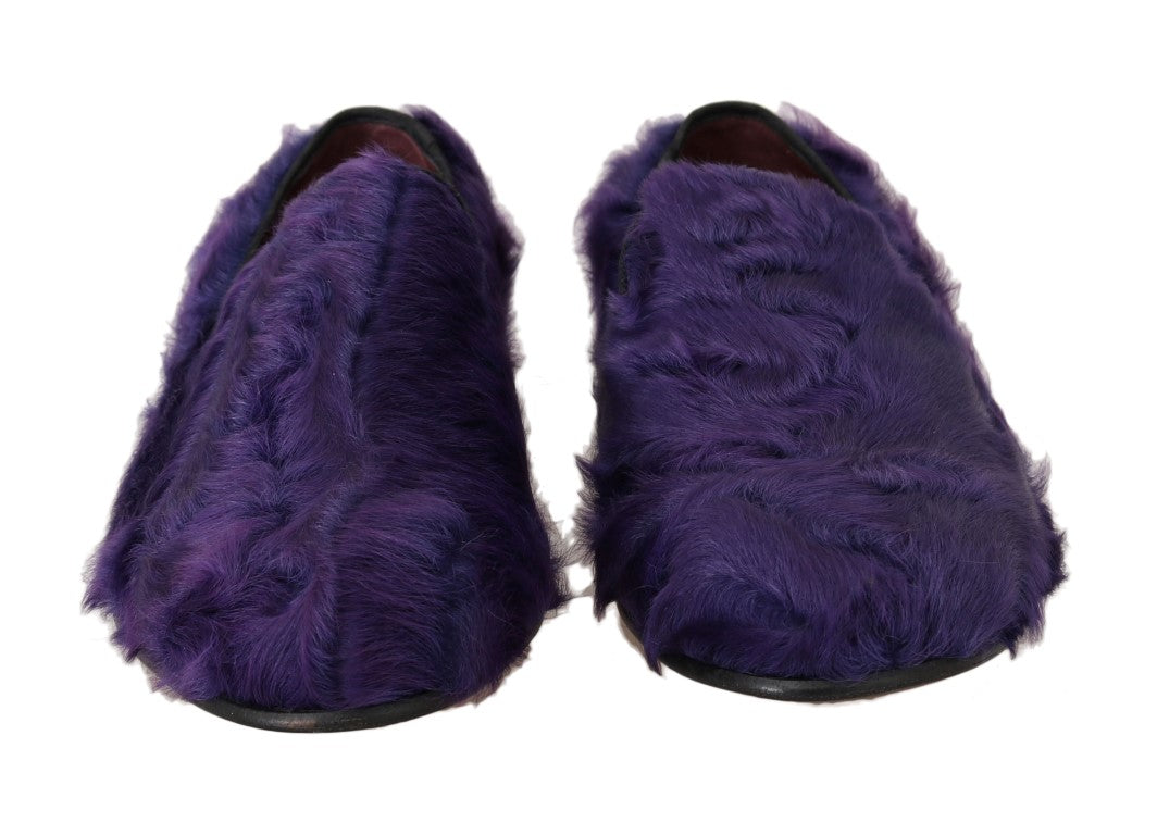 Mocassins en cuir et fourrure de mouton violet Dolce & Gabbana