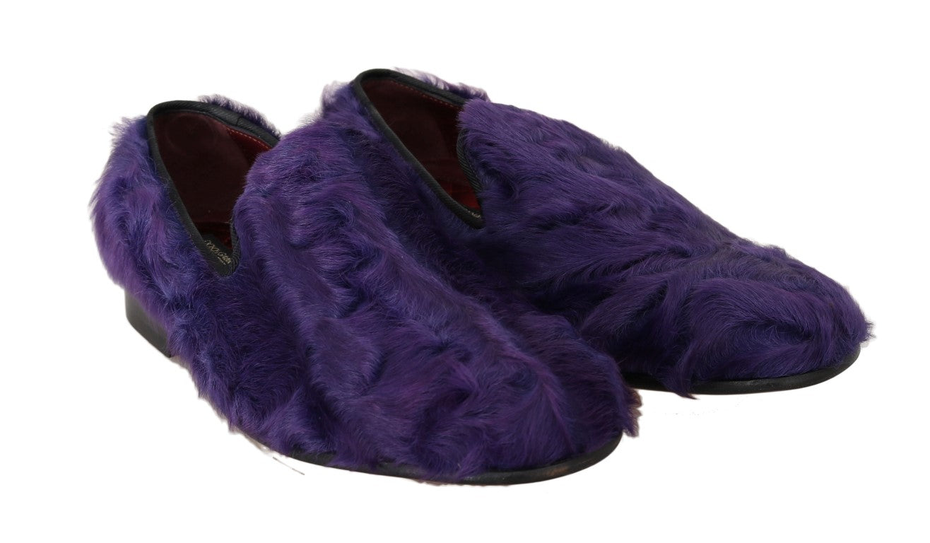 Mocassins en cuir et fourrure de mouton violet Dolce & Gabbana