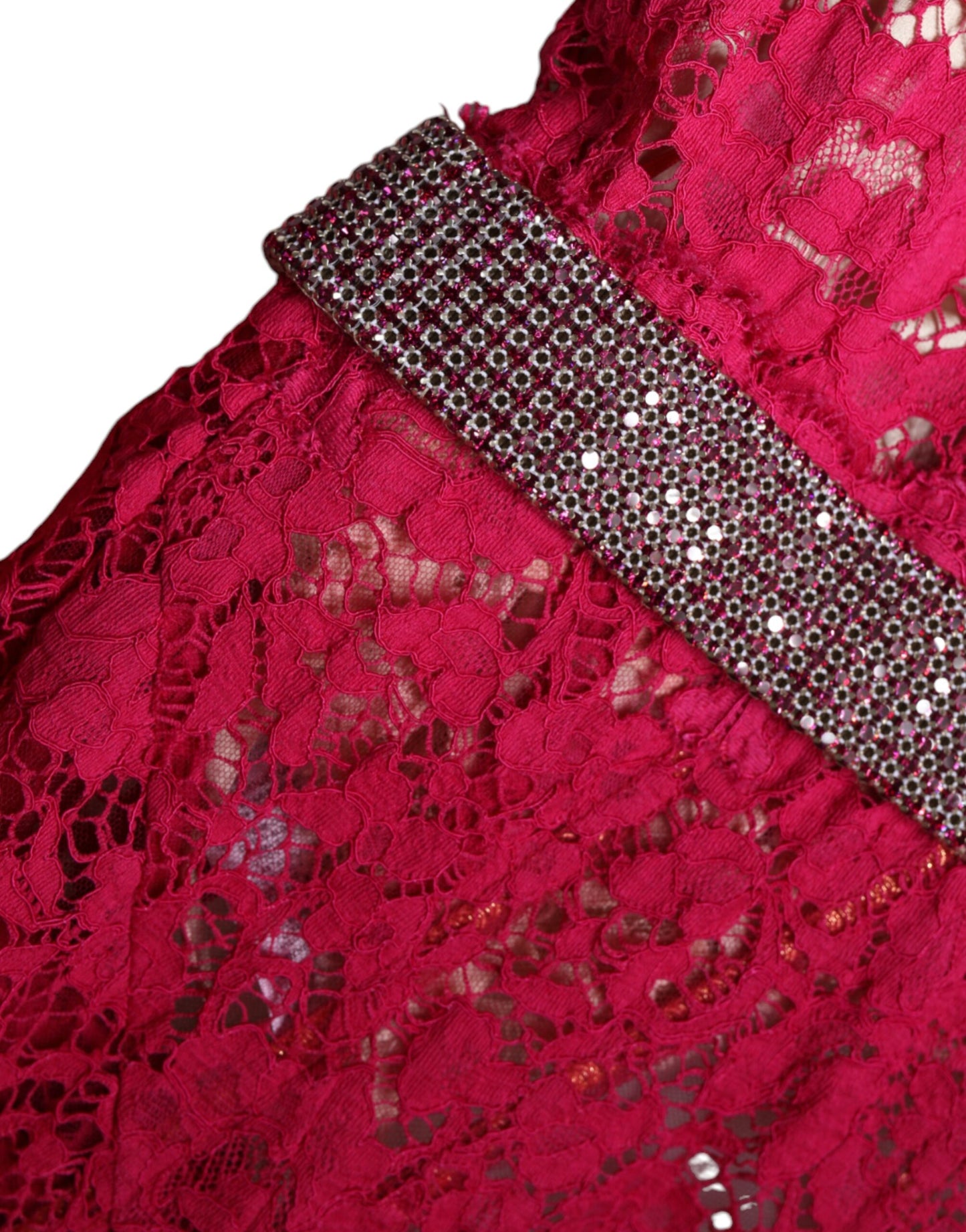 Robe fourreau longue en dentelle rose et cristaux Dolce & Gabbana
