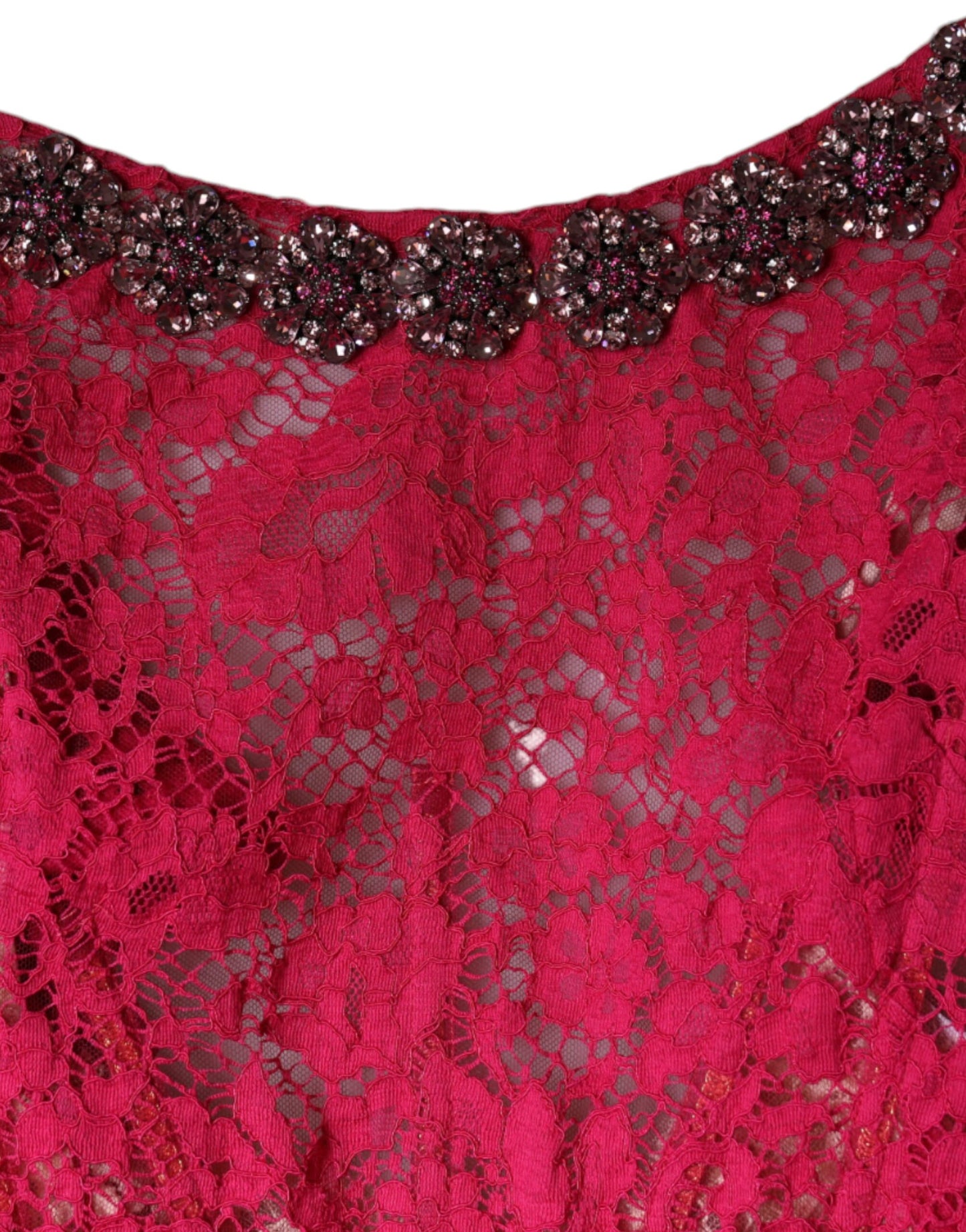 Robe fourreau longue en dentelle rose et cristaux Dolce & Gabbana