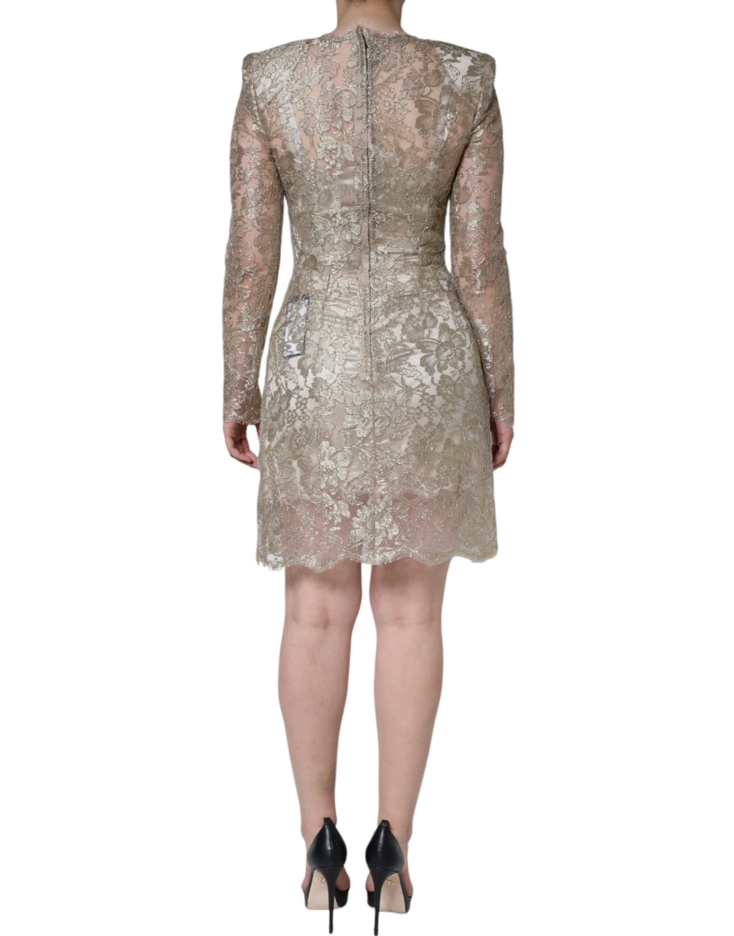 Robe fourreau trapèze en dentelle florale dorée Dolce & Gabbana
